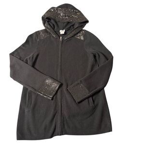 Chico’s Zenergy Full Zip Sequin Hoodie Womens S Black Long Sleeve